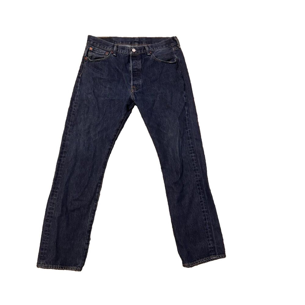 Levi's Men's 501 34x32 (fit 34x30) Original Straight Fit Jeans Dark Wash Button